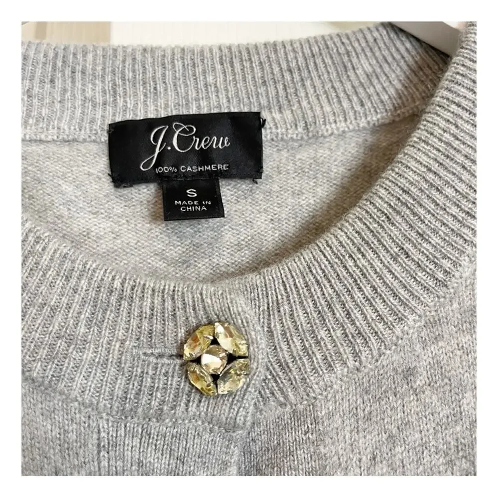 J. Crew Jewel Button 100% Cashmere Gray Cardigan - Picture 5 of 9